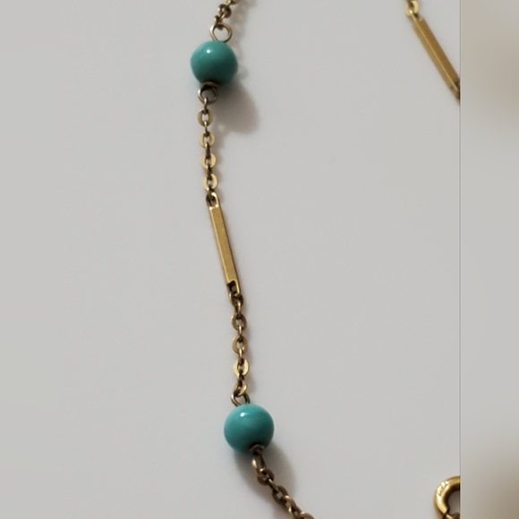 Solid 14k gold turquoise cable link chain station necklace 25" Italy vtg chain - Picture 6 of 11
